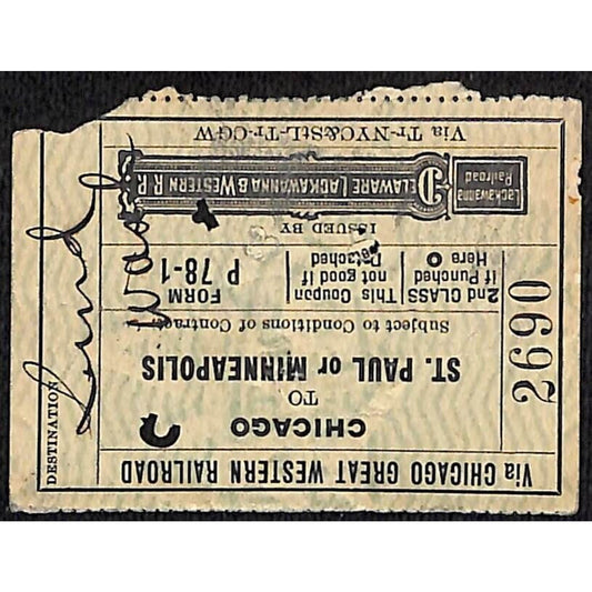 1910 Delaware Lackawanna & Western Railroad Ticket Chicago St. Paul #2690