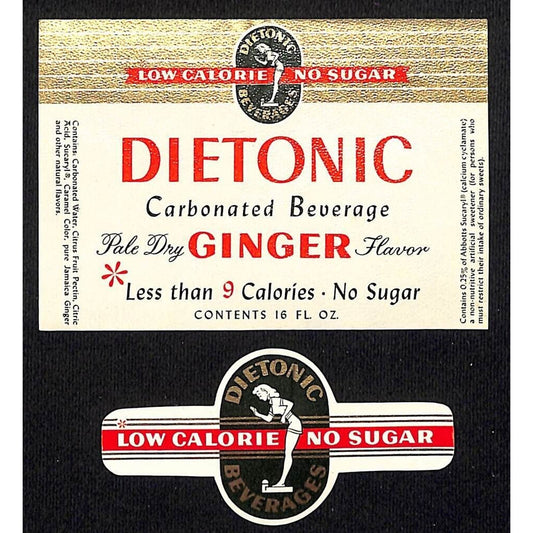 Dietonic Ginger Diet No Sugar (White Rock) Paper Soda Label Set c1953 Scarce