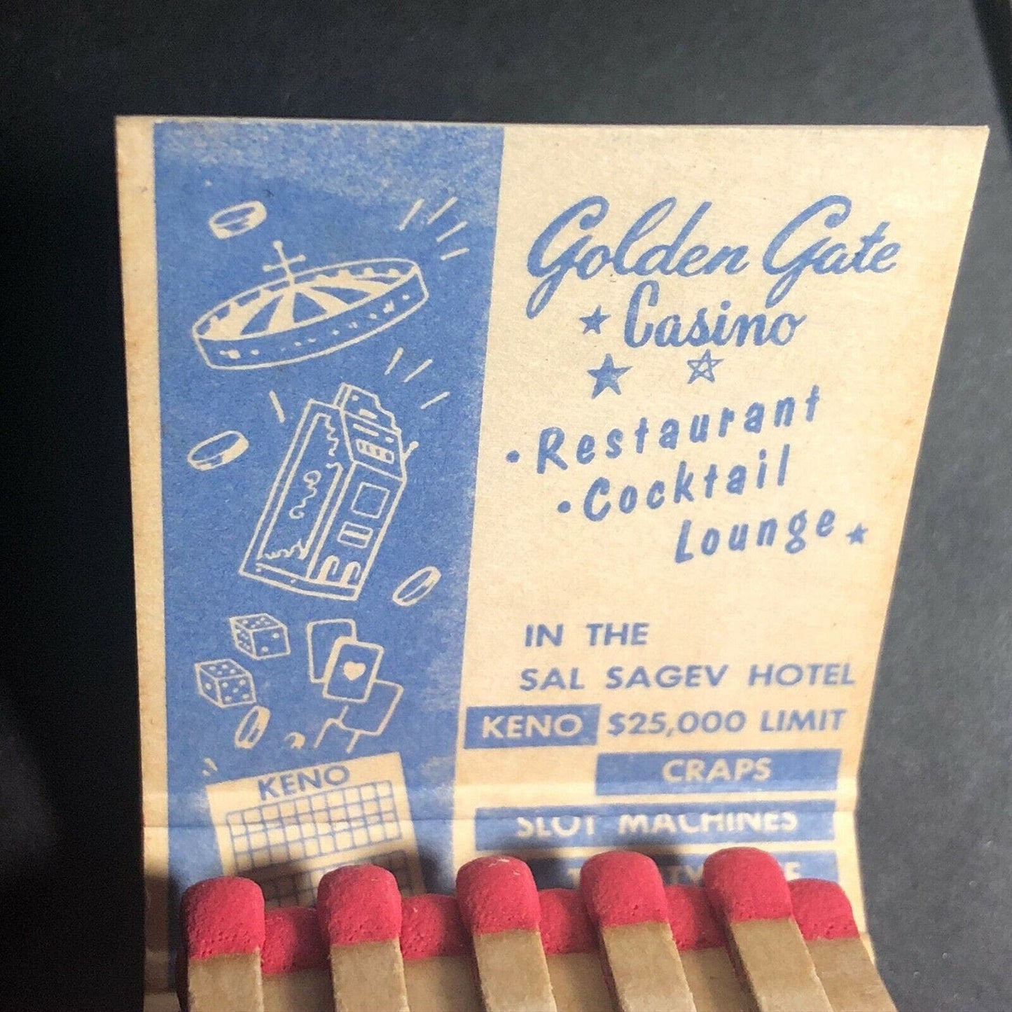 50's-60's Full Matchbook "Golden Gate Casino" Fremont St Las Vegas, NV