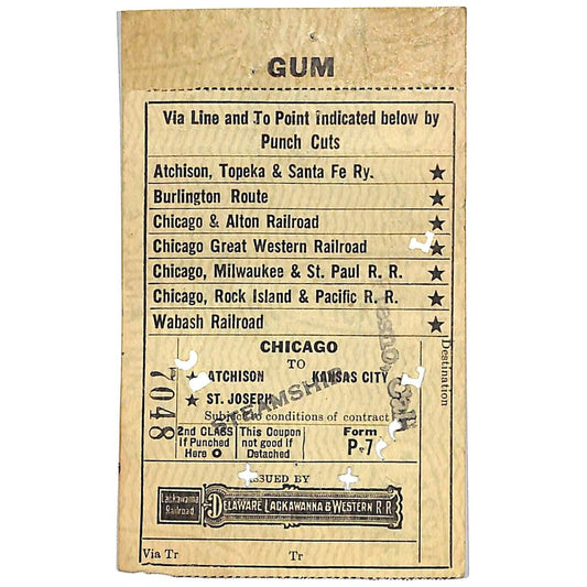 Delaware Lackawanna & Western Railroad Ticket / Chicago 1923 #7048 Steamship