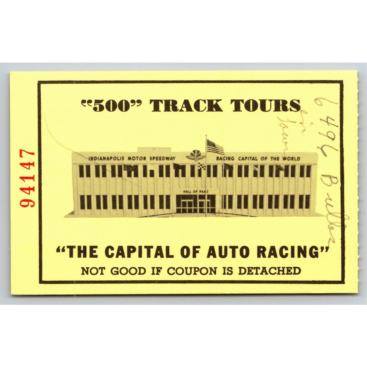 c1980's Indy 500 HOF Museum Track Tour Comp Ticket Stub Indianapolis #94147