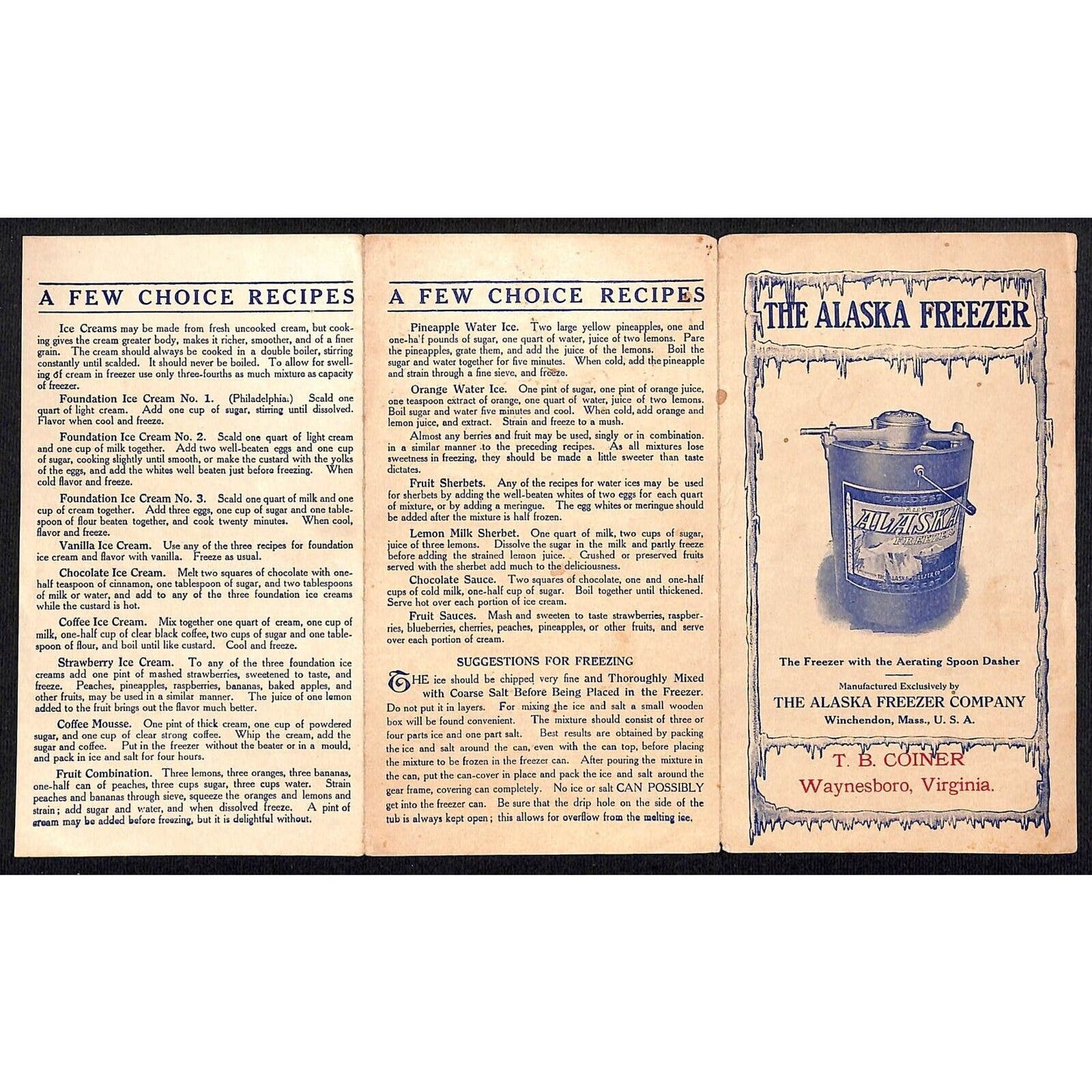 Alaska Freezer Company T.B. Coiner Waynesboro, VA Folded Sheet Brochure c1920