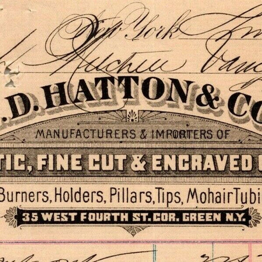 1887 L. D. Hatton & Co. Pillars Tips Mohair Tubing Billhead Letterhead - NYC