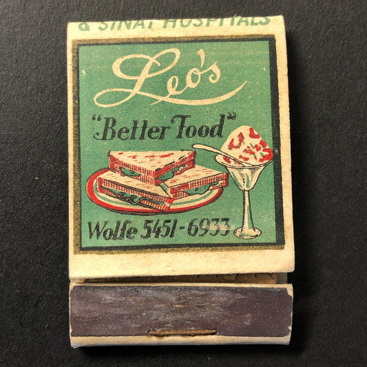 Leo's "Better Food" Restaurant Matchbook Cover Across Johns Hopkins c1940's