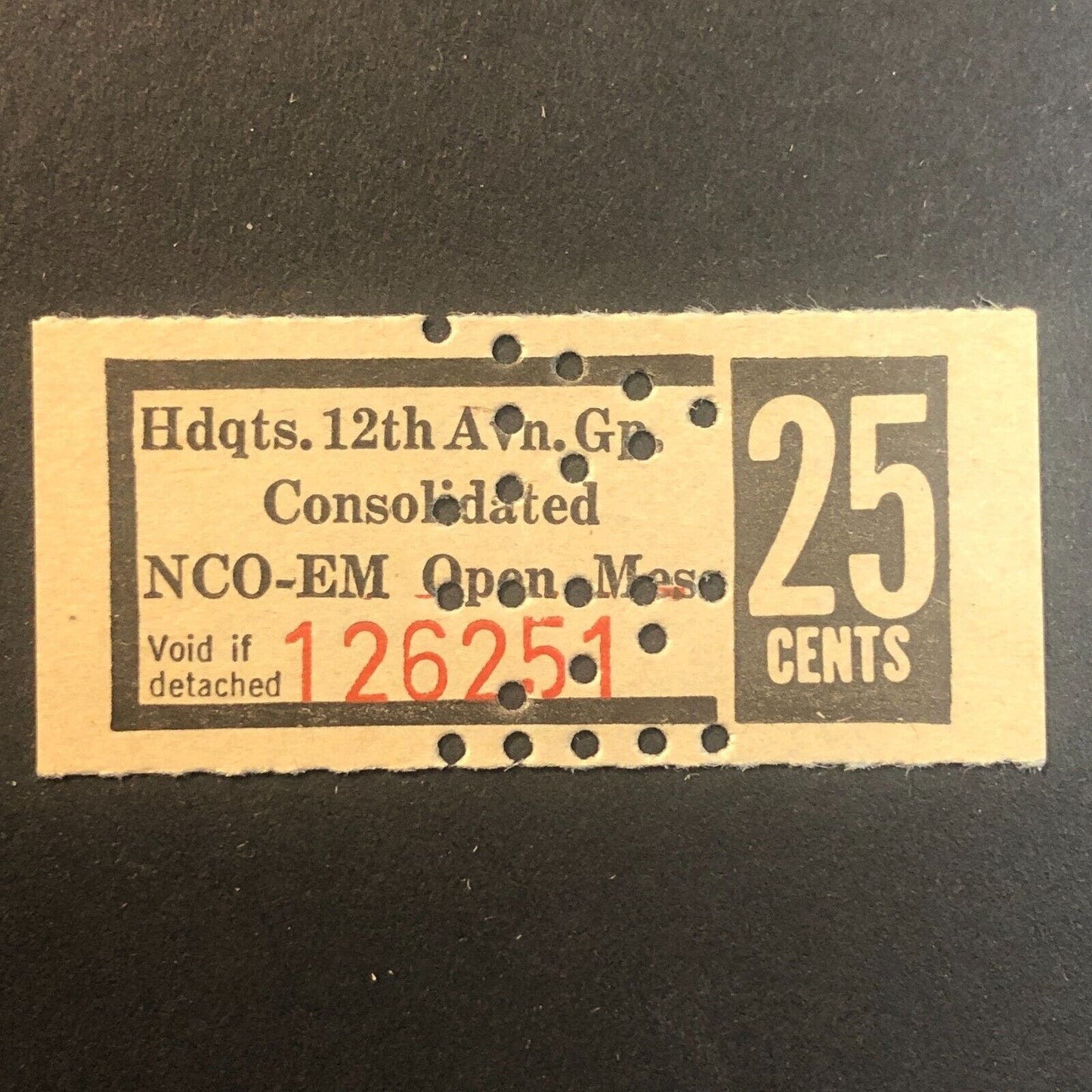 Hdqts. 12th Avn. Gp. NCO-EM Open Mess Vietnam Military 25c Chit Trade Token