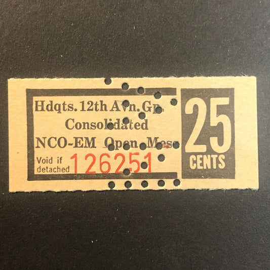 Hdqts. 12th Avn. Gp. NCO-EM Open Mess Vietnam Military 25c Chit Trade Token