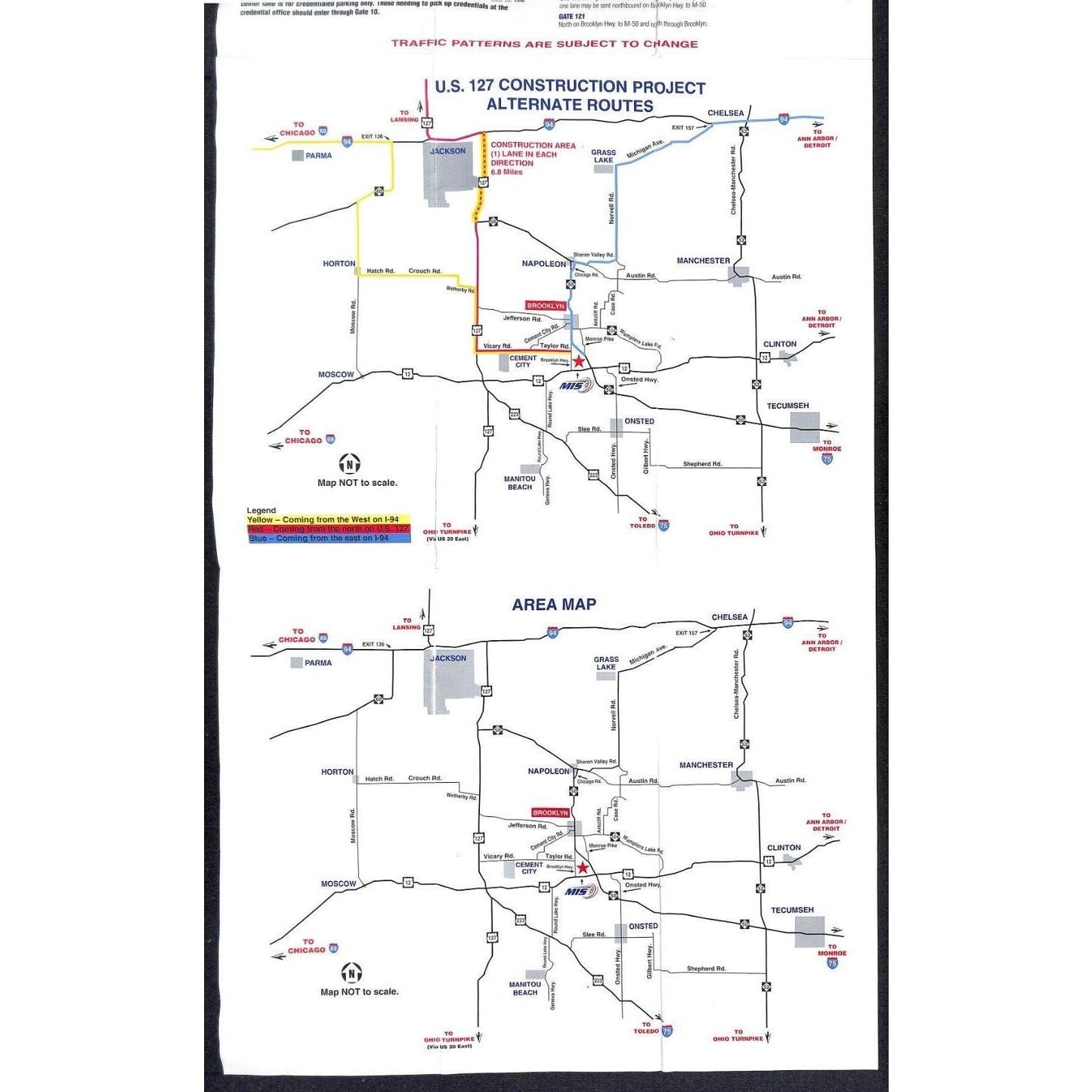 Michigan International Speedway 2002 Traffic Plan Sheet Map Indy 400 Schedule