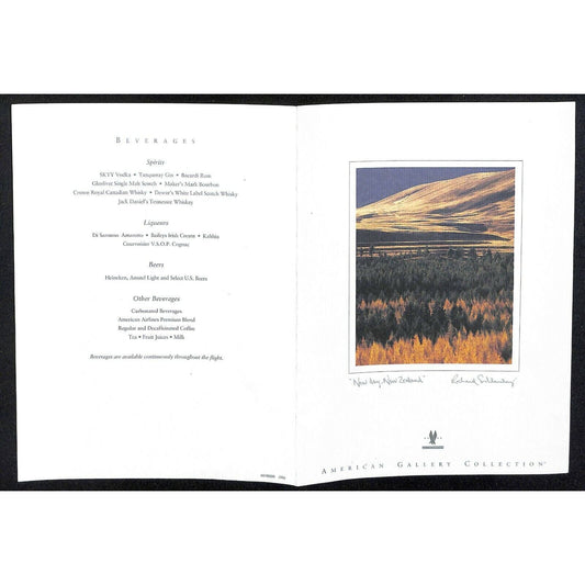 2003 American Airlines First Class Dinner Wine Entrée Menu