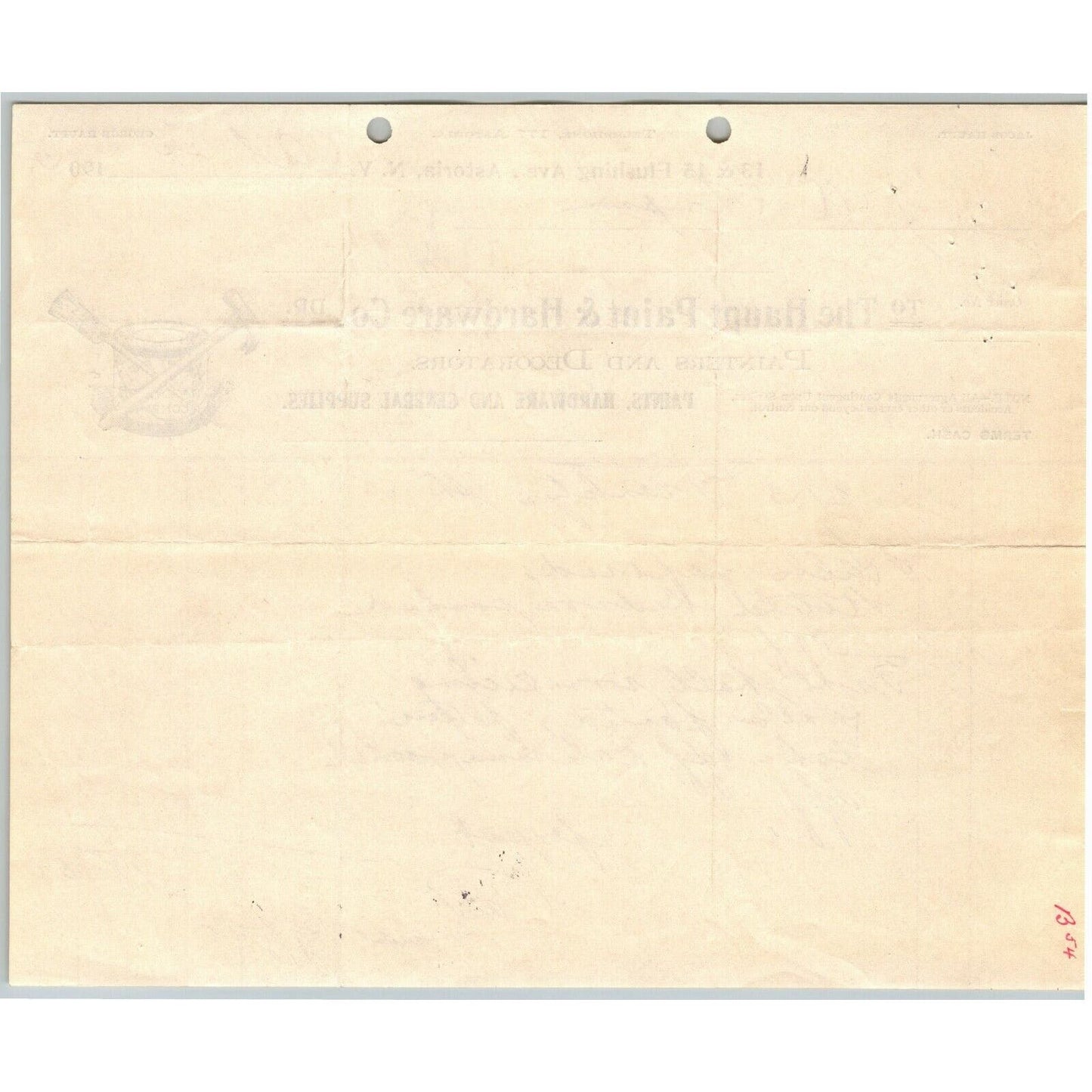 1905 Astoria, LI, NY Letterhead Haupt Paint & Hardware Co. Painters Decorators