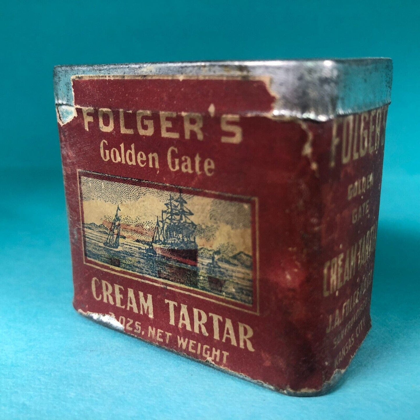 Folder's Golden Gate Cream Tartar Spice Tin 1 7/8"h c1920's-30's Scarce