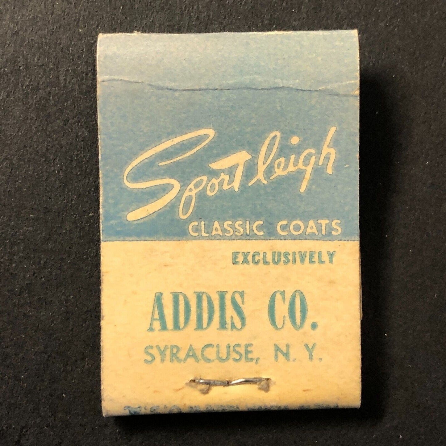 Addis Co. Syracuse, NY Sport Leigh Coats Midget Matchbook Cover c1934-43