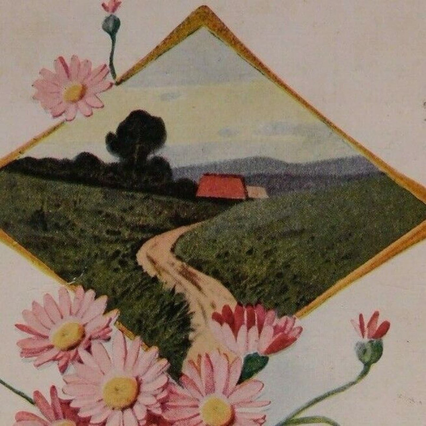 Vintage Birthday Postcard - Flowers Hillside Stream c1911