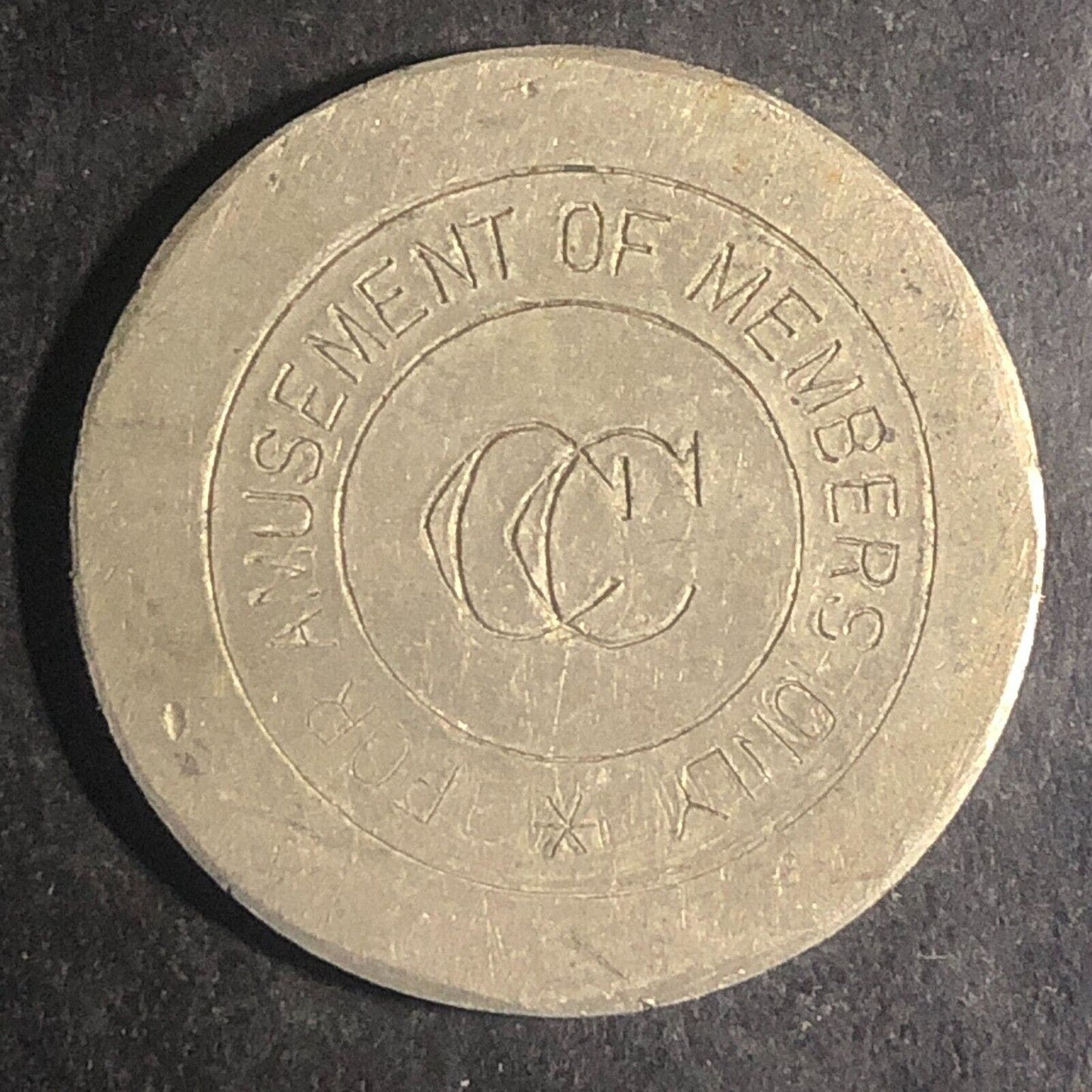 "For Amusement of Members Only" "CC" WM Mystery Trade Token 27.7mm