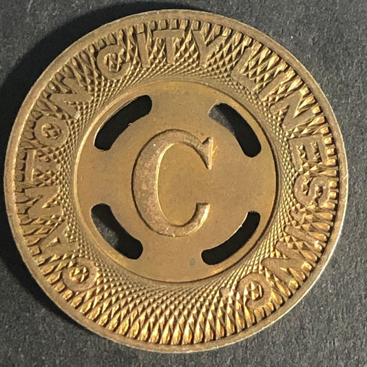 Canton City Lines Inc. "C" G/F One Fare Brass 22.79mm Transit Token