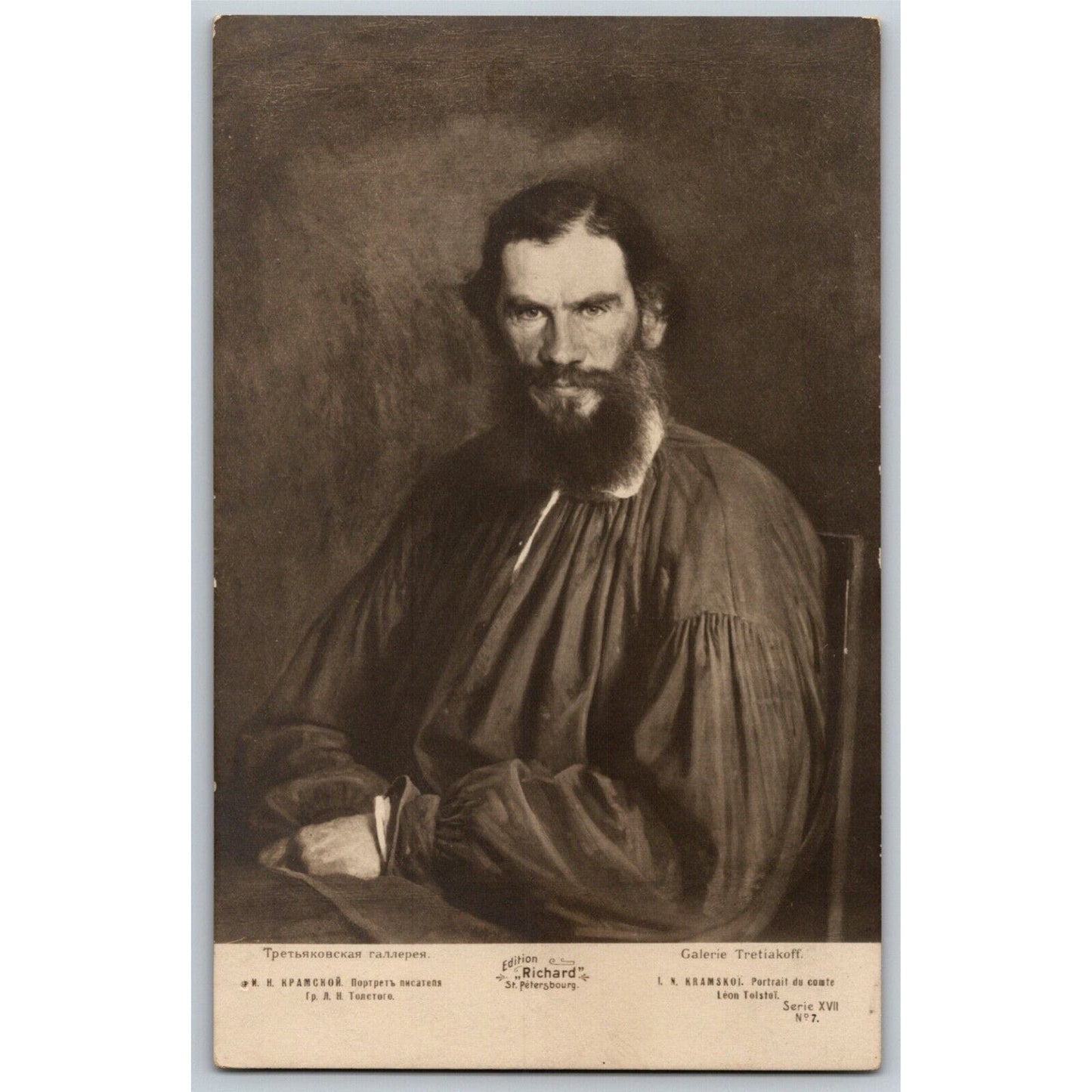 c1910-1912 Vintage Russian Postcard Leo Tolstoy Portrait Art (4118)
