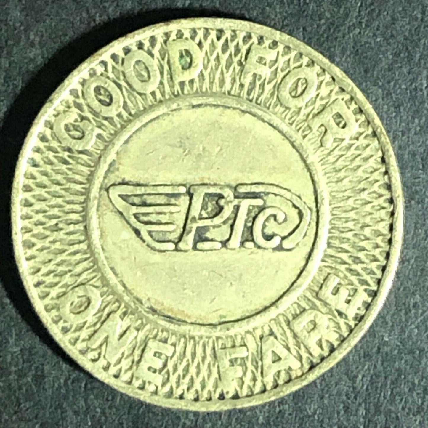 Brass G/F One Fare Transit Token Philadelphia Transportation Co. PTC 16mm (1865)