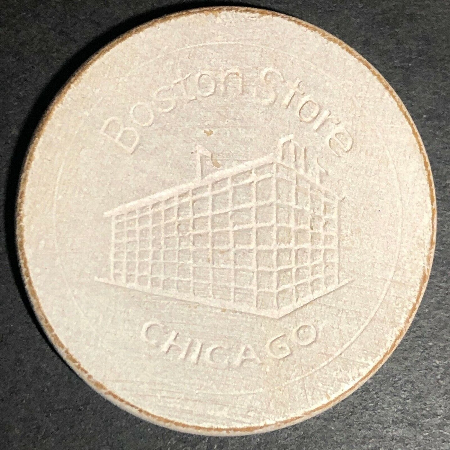 c1910's "Boston Store" White Fiber / Wood Advertising Poker Chip VGC