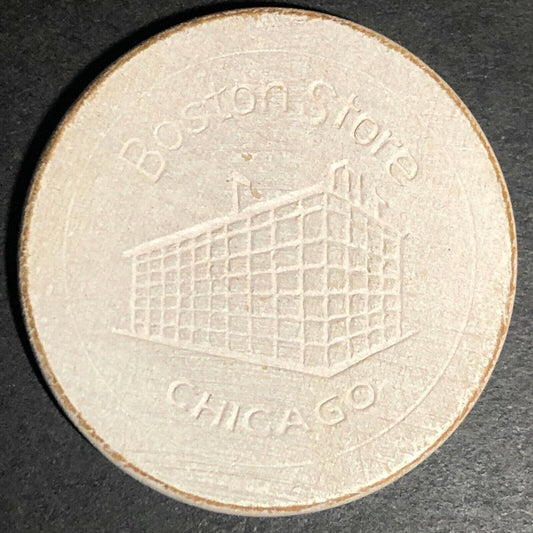 c1910's "Boston Store" White Fiber / Wood Advertising Poker Chip VGC