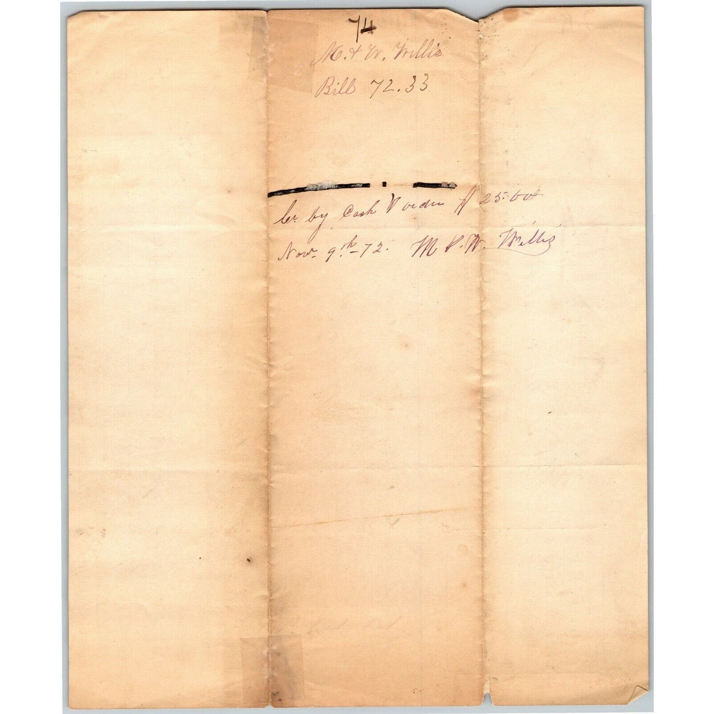 Astoria, LIC NY Billhead Letterhead 1872 M. & W. Willis Tin and Iron Sheet Work