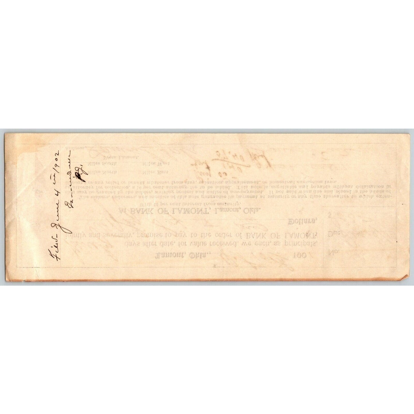 Lamont, Oklahoma 1901 Territorial "Bank of Lamont" $50 Promissory Note - Scarce