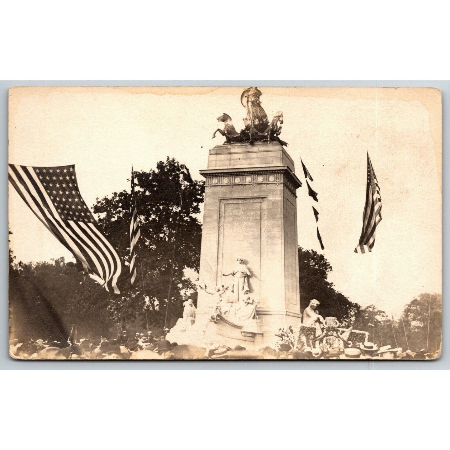Vintage PPC Postcard "American Flag - Maine Monument" Columbus Circle, NYC