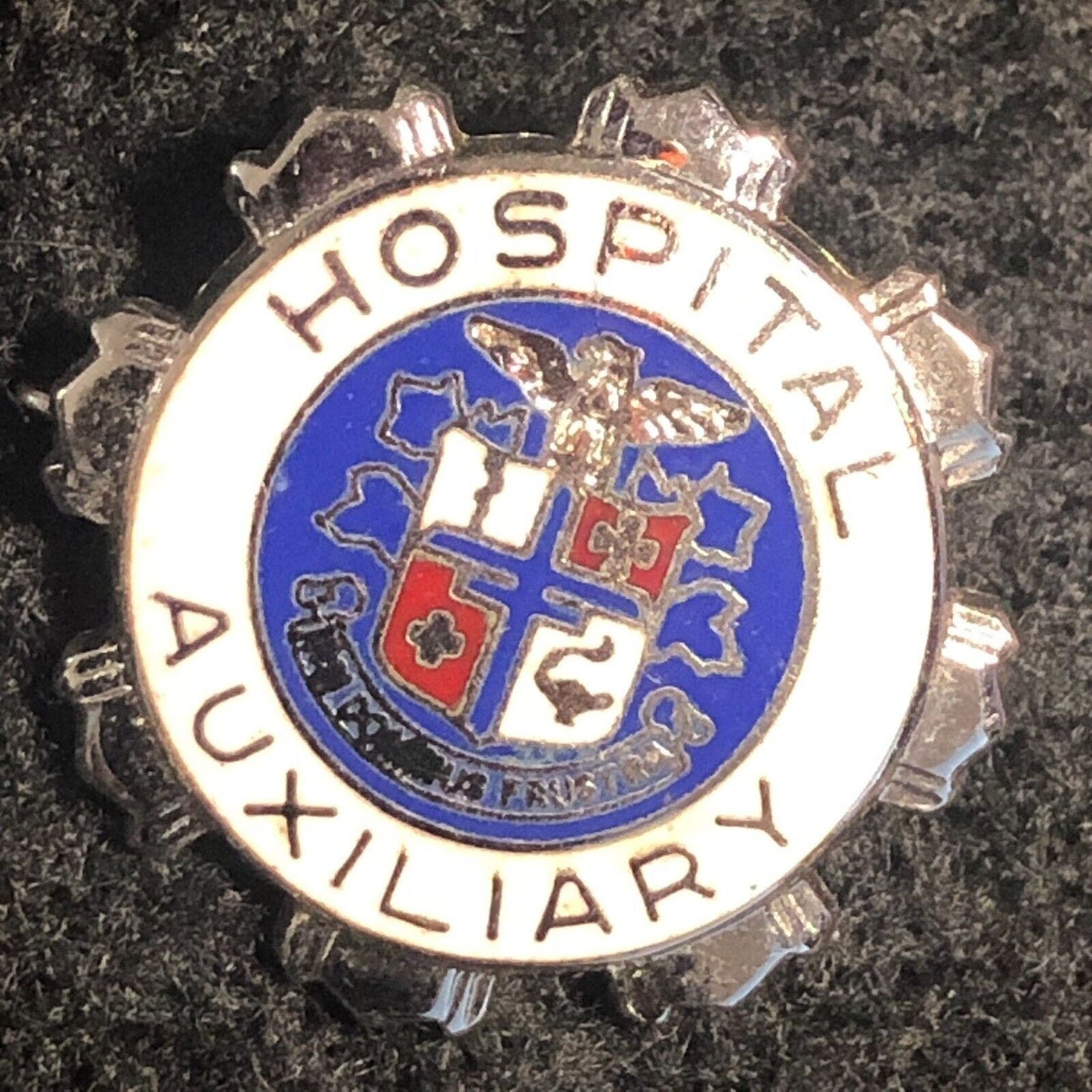 Vintage Hospital Auxiliary Enameled Pinback Lapel Pin - Sterling