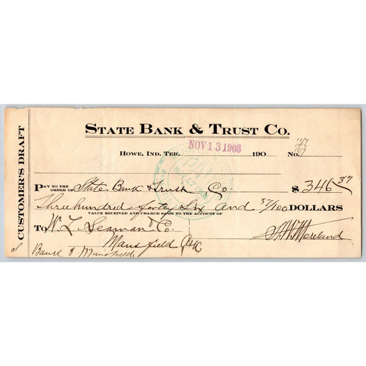Howe, OK 1908 State Bank & Trust Co. Check - Scarce
