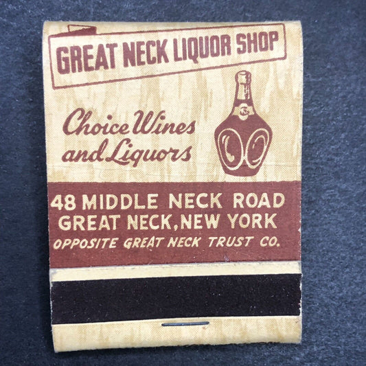 Great Neck Liquor Shop Middle Neck Rd. Full Matchbook c1940's Scarce VGC