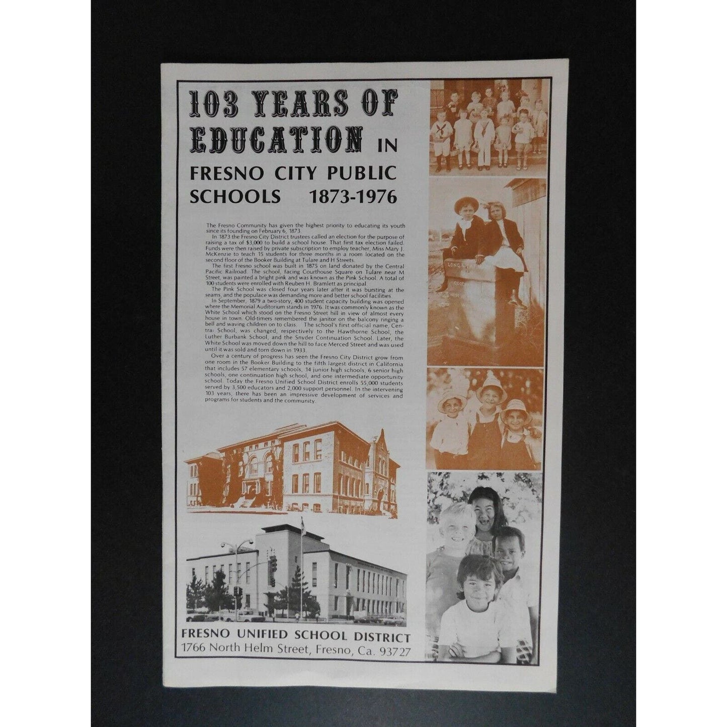 103 Years of Education in Fresno City Public Schools 1873-1976 Large 12pgs NOS