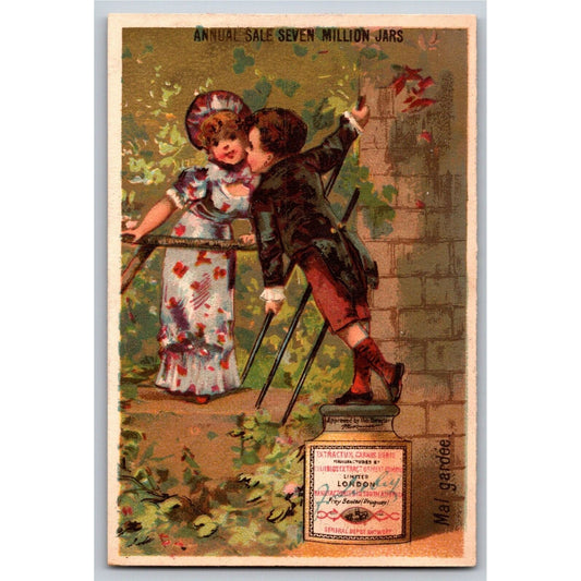 Boy Stands on Product to Kiss Girl Victorian Trade Card Liebig Extract of Meat