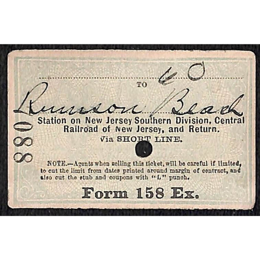 New York & Long Branch Railroad 1896 Ticket North Asbury Park Rumson Beach #7088