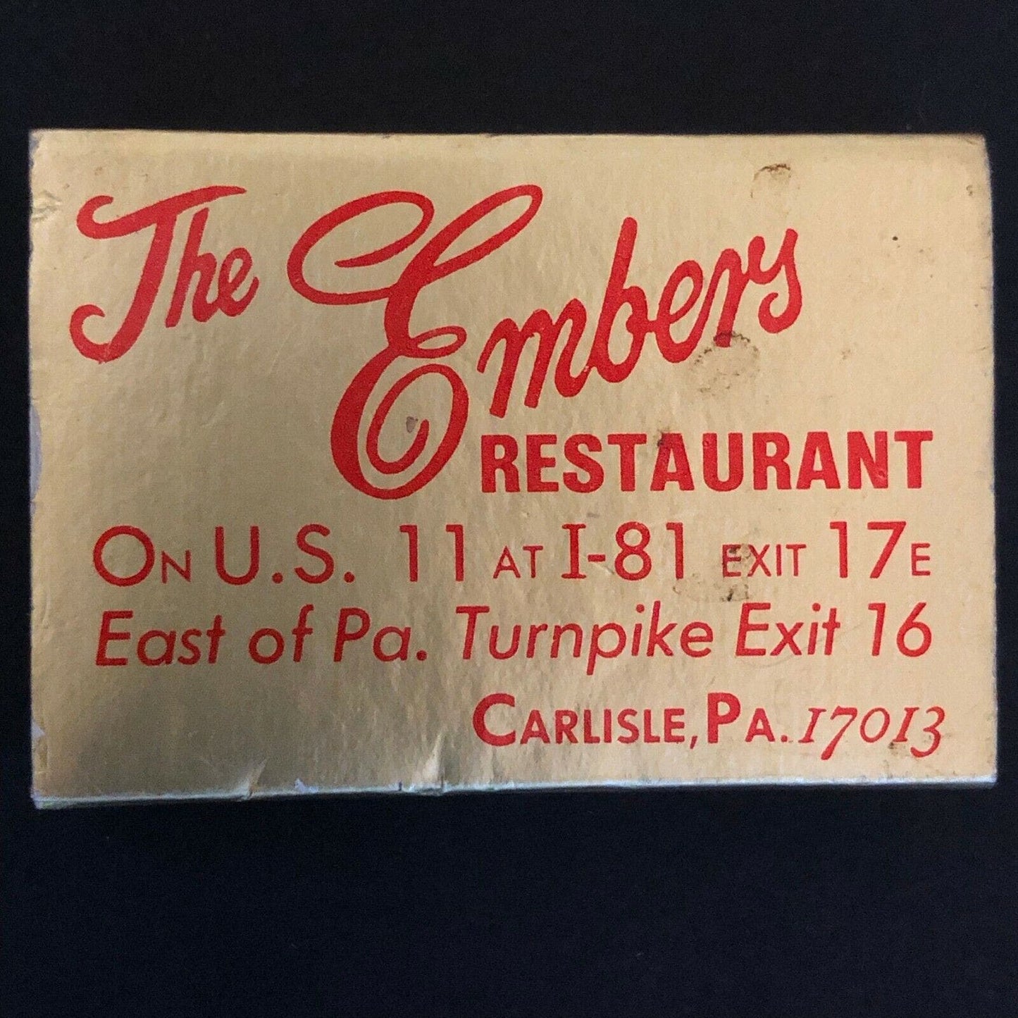c1970's-80's Wooden Matchbox Matchbook "The Embers" Restaurant Carlisle, PA