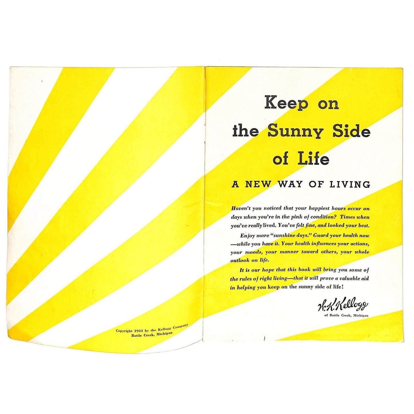 Kellogg's "Keep on the Sunny Side of Life" "A New Way of Living" 1933 32pp VGC