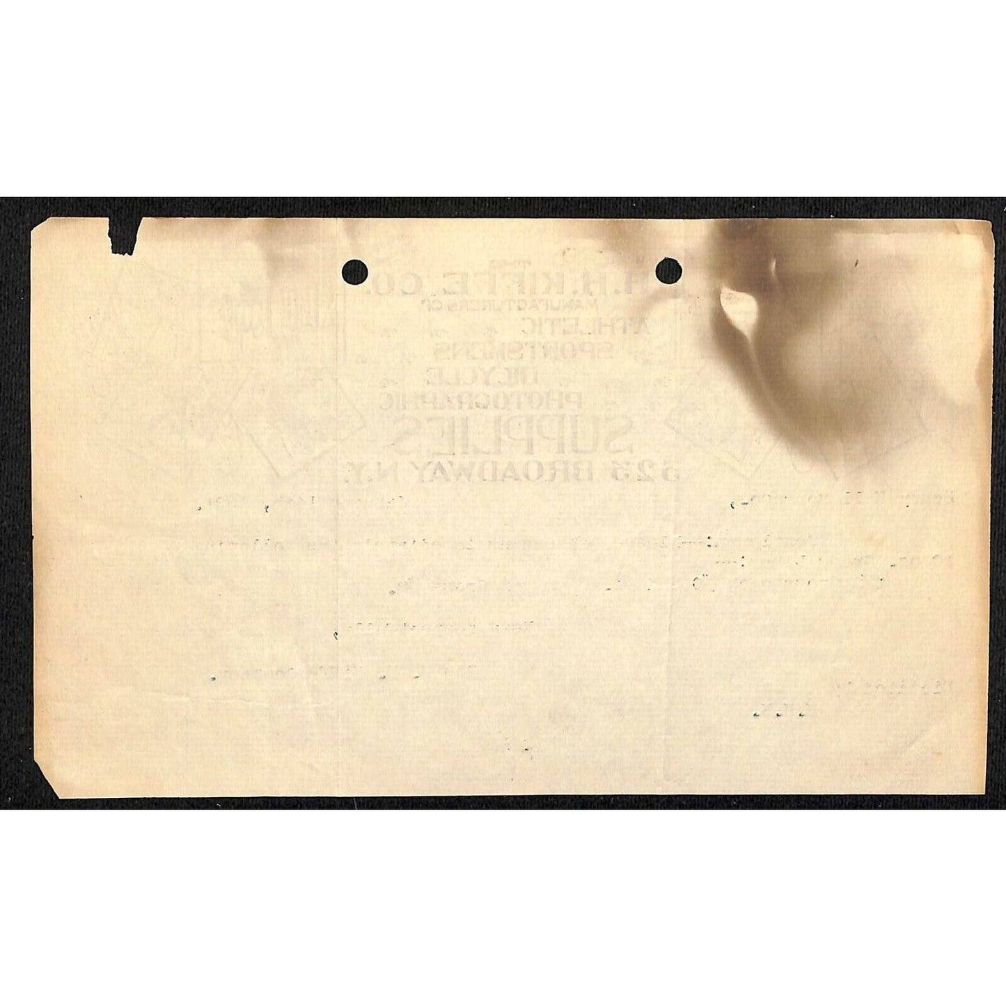 H.H. Kiffe Co. 1901 NY, NY Letterhead B'way Athletic Sportsmens Bicycle Supplies