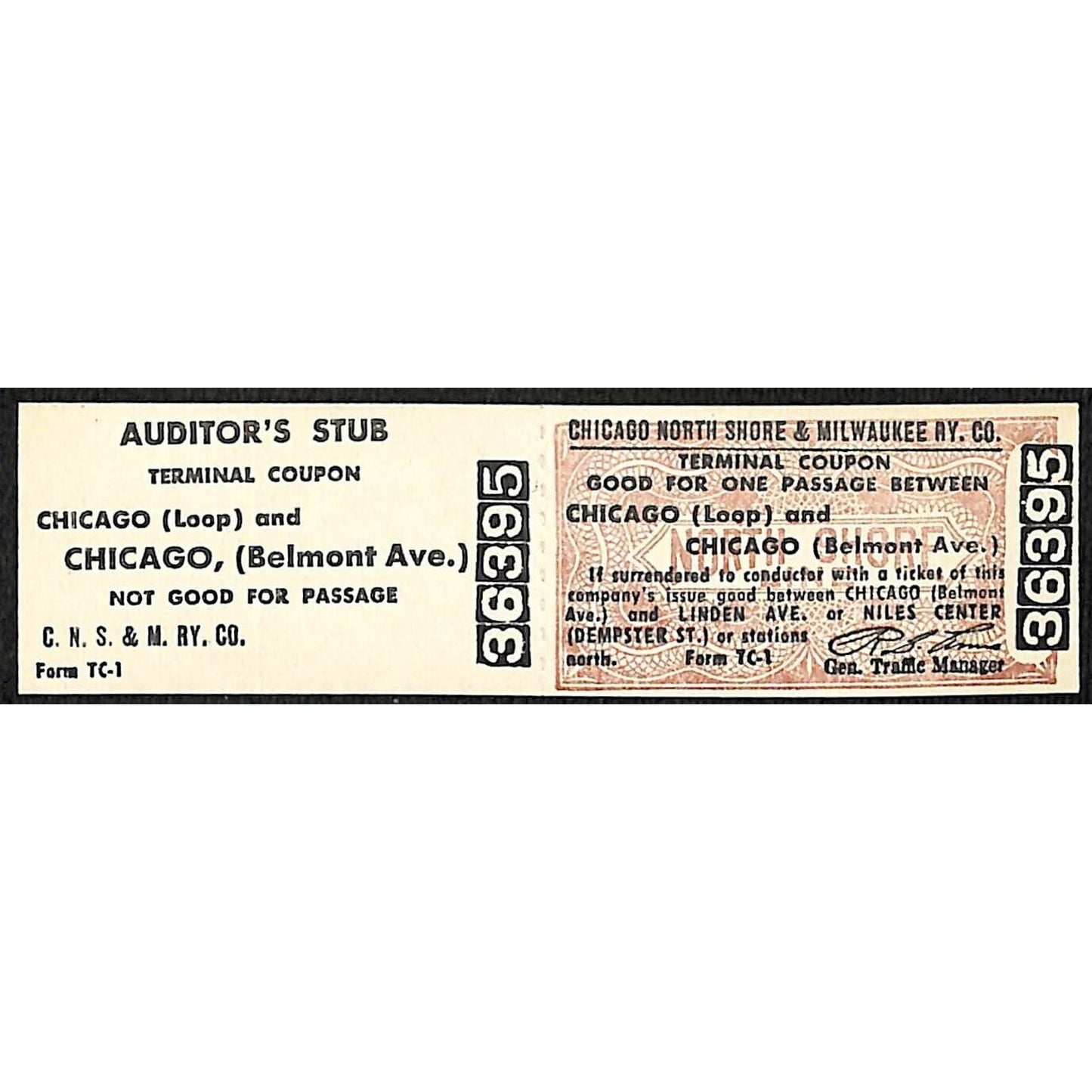 Chicago North Shore & Milwaukee RY c1953-60's Coupon / Ticket #36395
