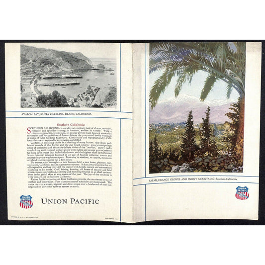 1935 Union Pacific Overland Railroad Breakfast Menu Southern CA Snowy Mountains