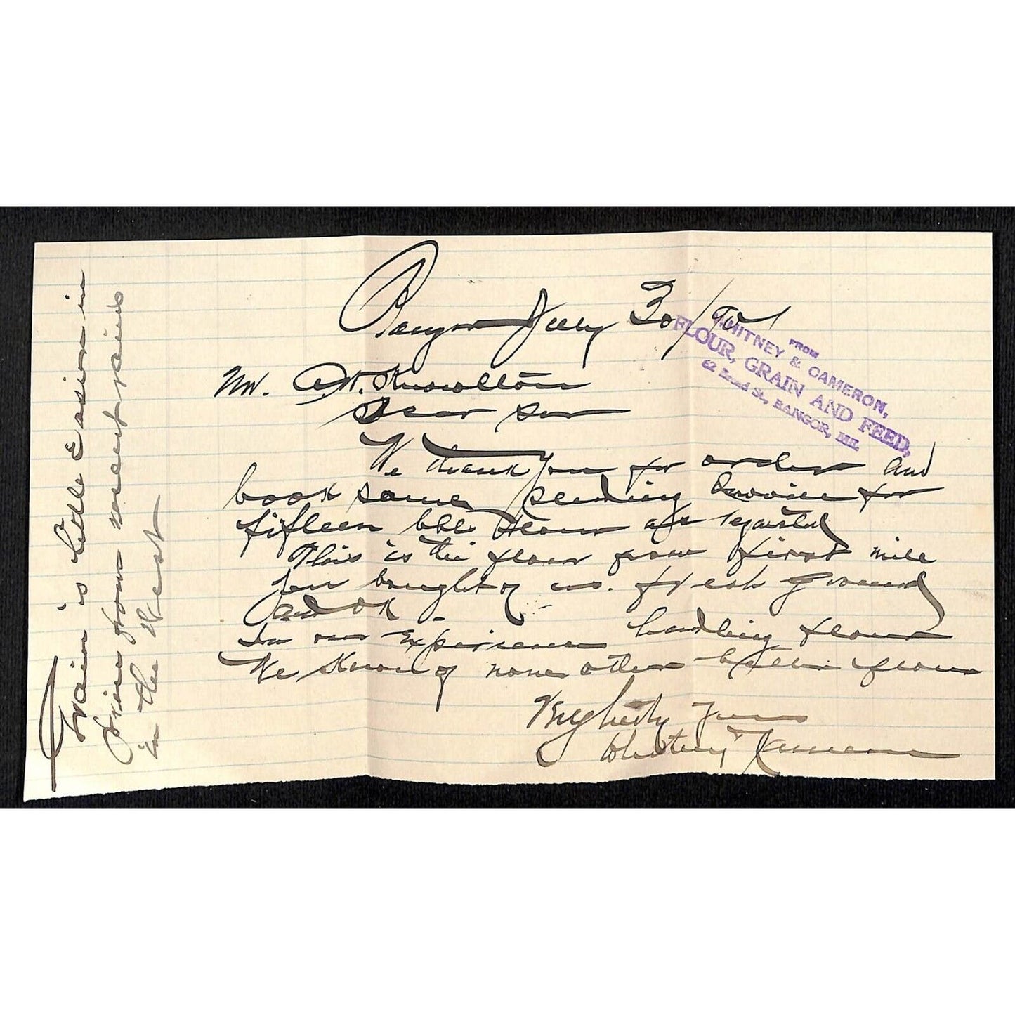 Newburgh, ME Amos W. Knowlton* 1901 Bangor Whitney & Cameron Letter 15bbls Flour