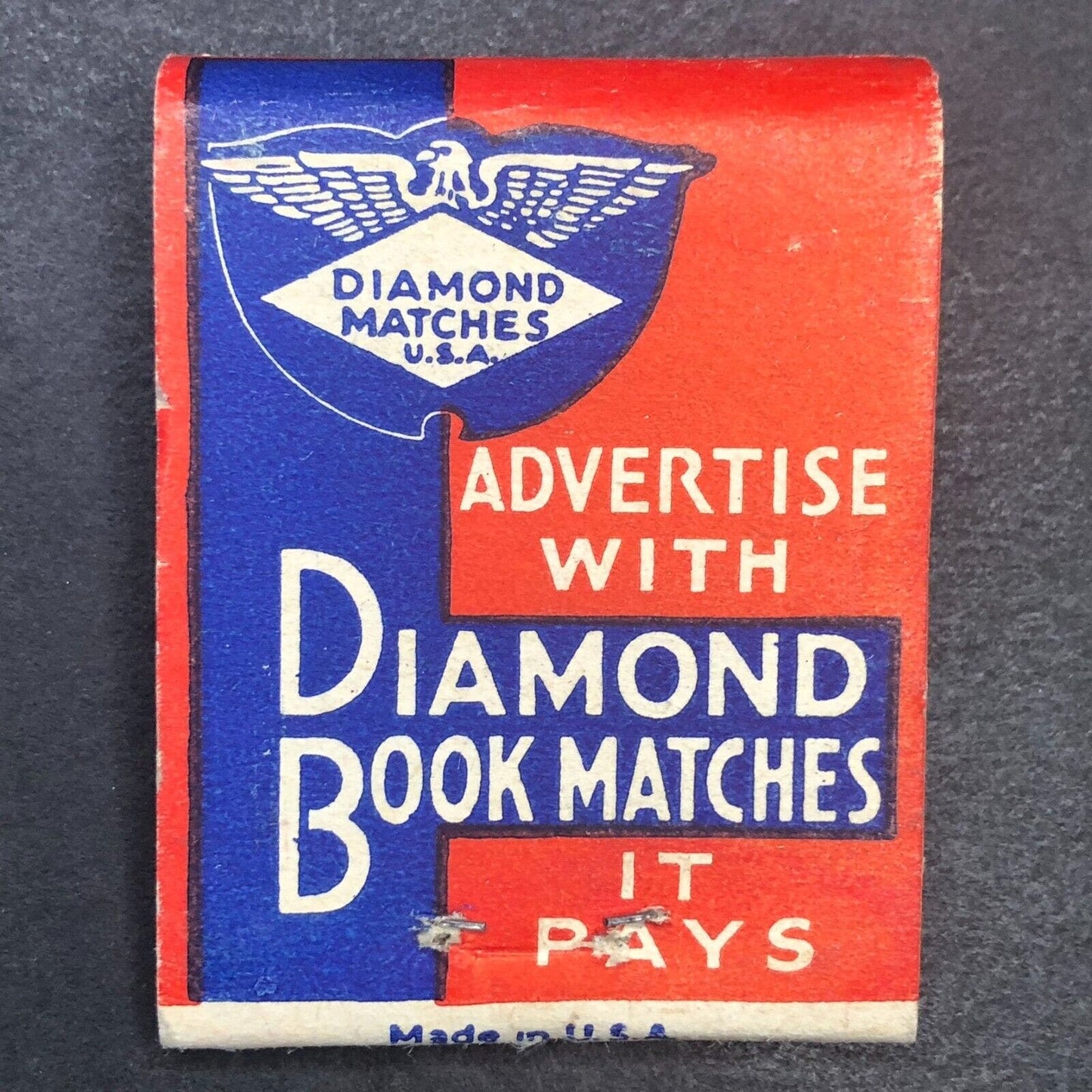 "Advertise with Diamond Book Matches It Pays" Full Matchbook c1930's-40's Scarce