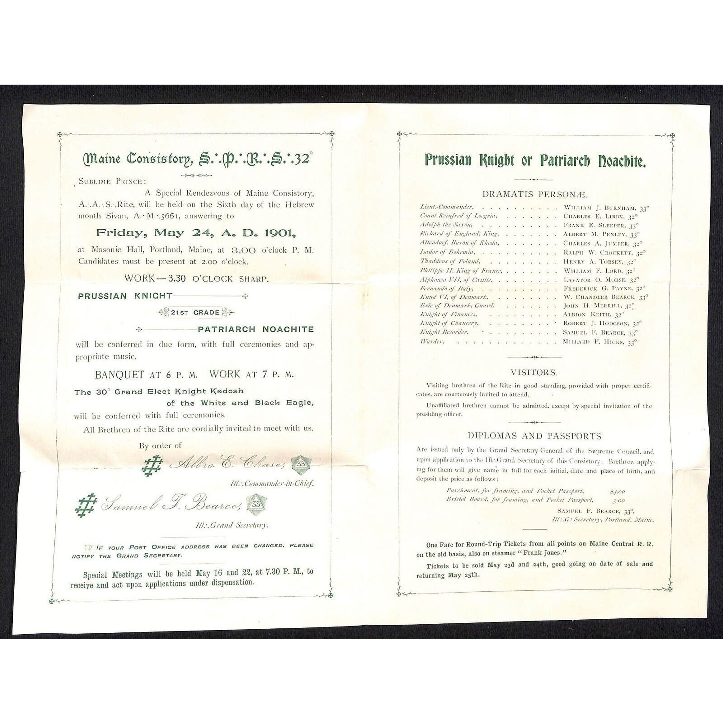 Newburgh, ME Amos W. Knowlton* 1901 Masonic "Special Rendezvous" Program Scarce