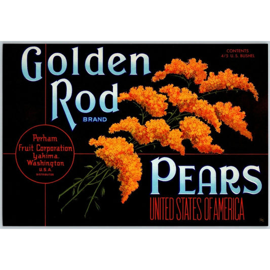 Golden Rod Pears Vintage Original Paper Fruit Crate Label Perham Yakima, WA