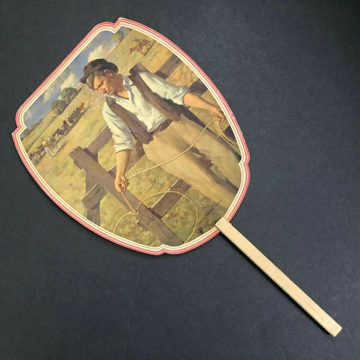 c1940 Advertising Hand Paper Fan "Elect A. M. Yost for Coroner" (Fresno) Cowboy