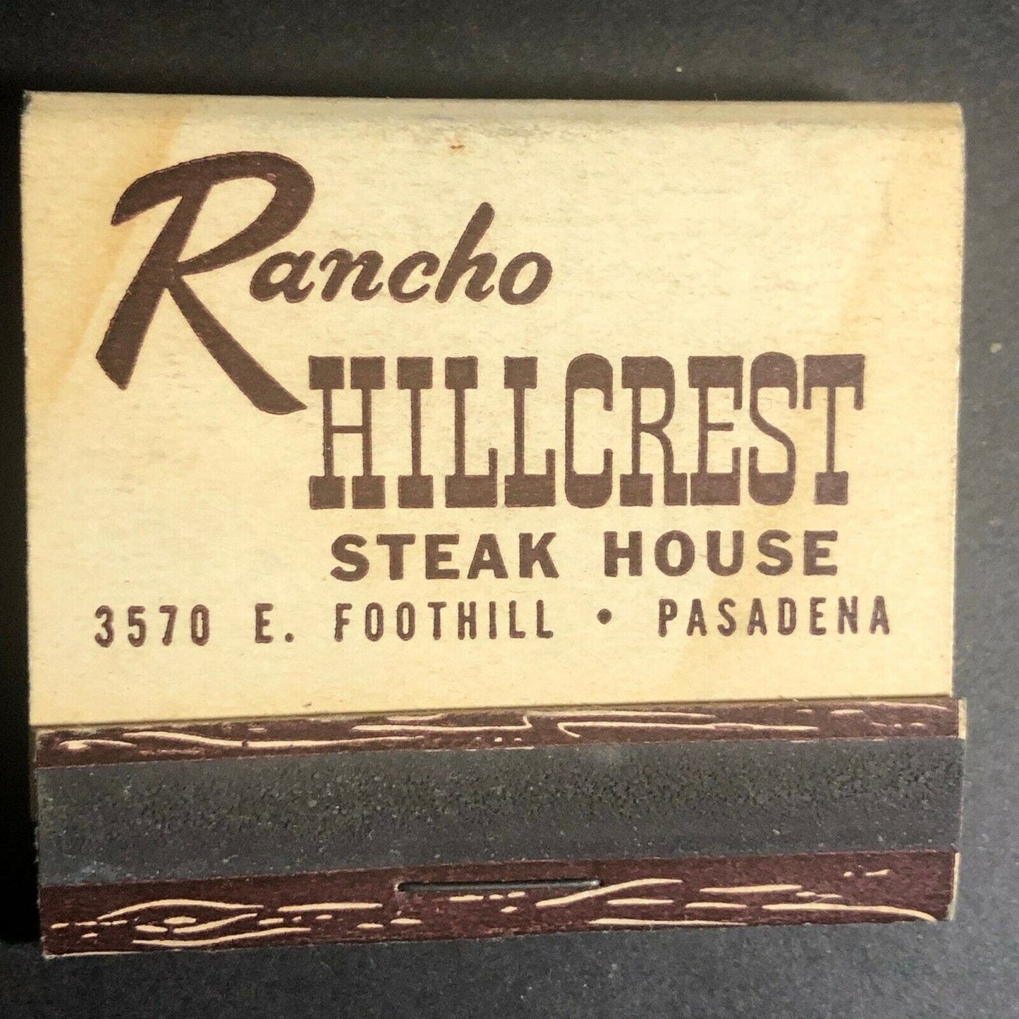 Scarce c1940's-50's Full Matchbook Rancho Hillcrest Steak House Pasadena, CA