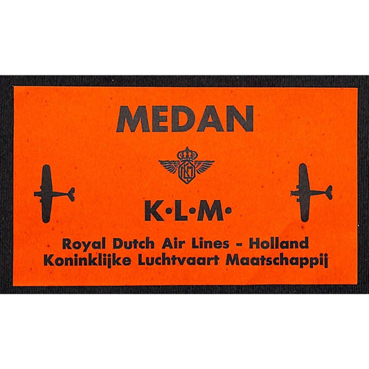 KLM Airlines Royal Dutch Airlines Holland "Medan" 2 3/4" x 4 3/4" Sheet