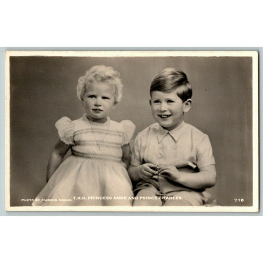 c1950's "Portrait Prince Charles & Princess Anne" RPPC Postcard Unposted