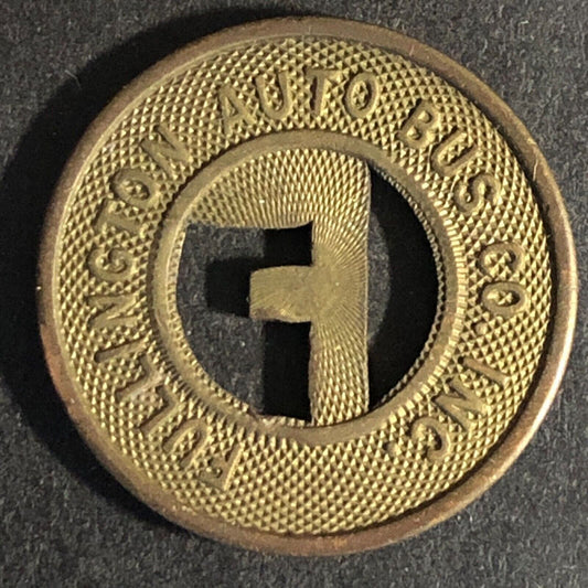 Fullington Auto Bus Co. (Clearfield, PA) Brass G/F One Fare Transit Token" 21mm