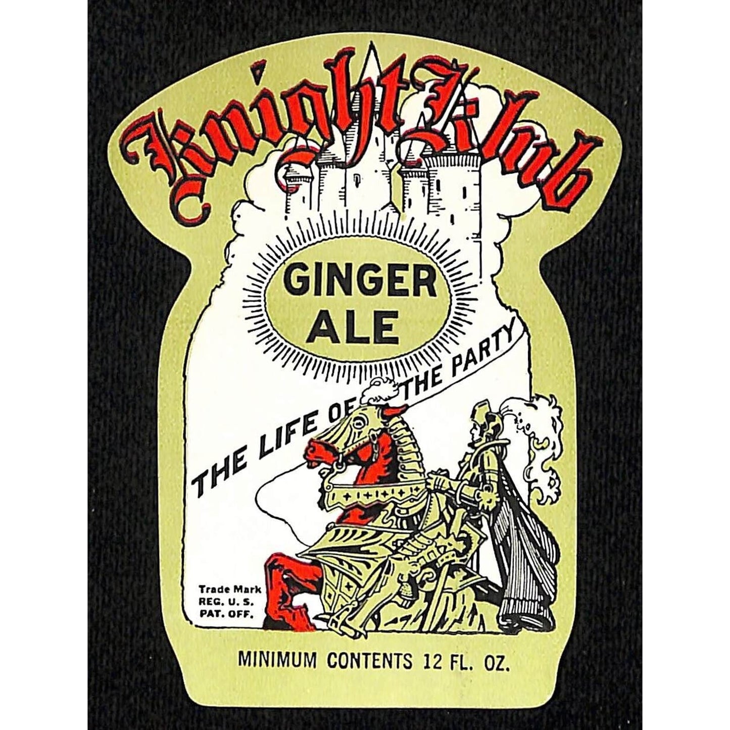 Knight Klub Ginger Ale Paper Soda Label c1931-35 Castle Horse Knight Armor