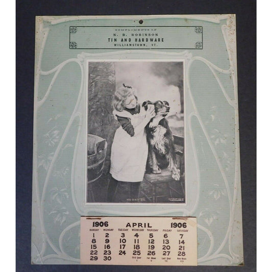 N B. Robinson Tin And Hardware Store 1906 Calendar Williamstown Vermont