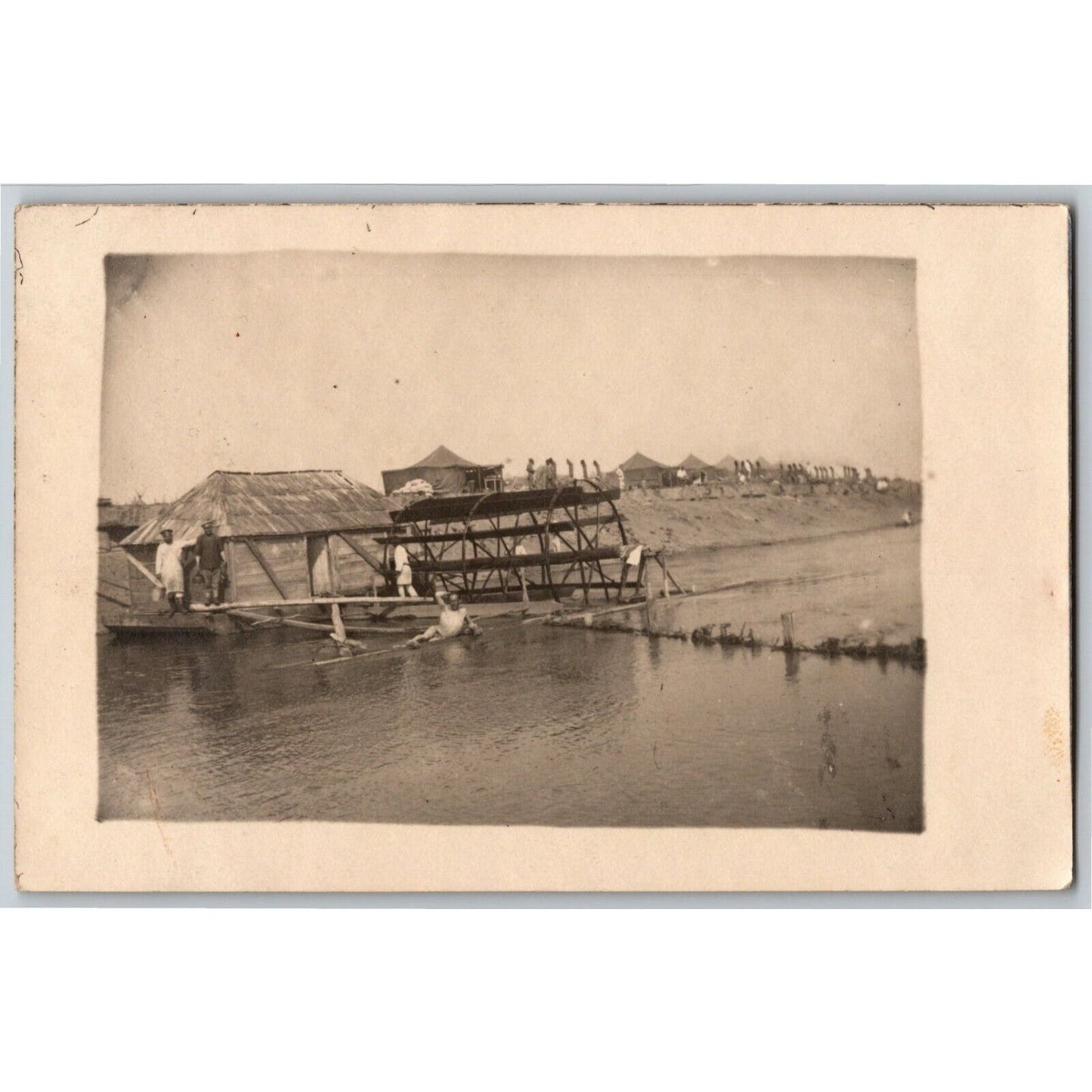 c1914-18 Russian Military RPPC* Postcard Soldiers River / Paddle Wheel for Elec?