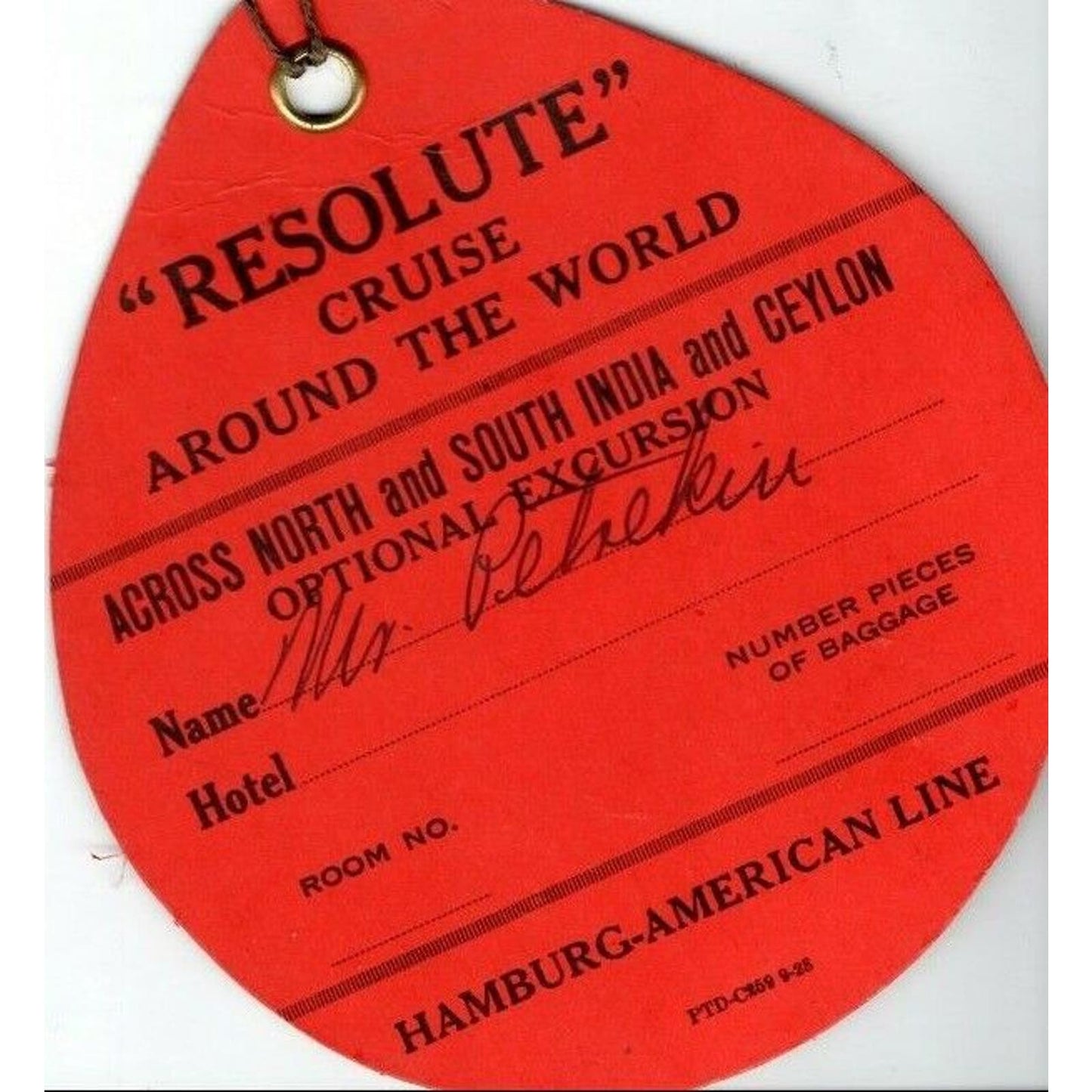 Vintage "Hamburg-American Line" "Resolute" Red Luggage Tag