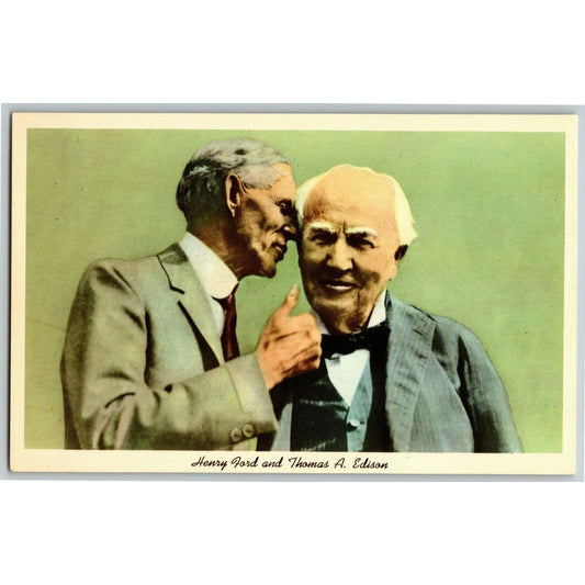 Henry Ford with Thomas Edison Vintage Curteichcolor Postcard Unposted